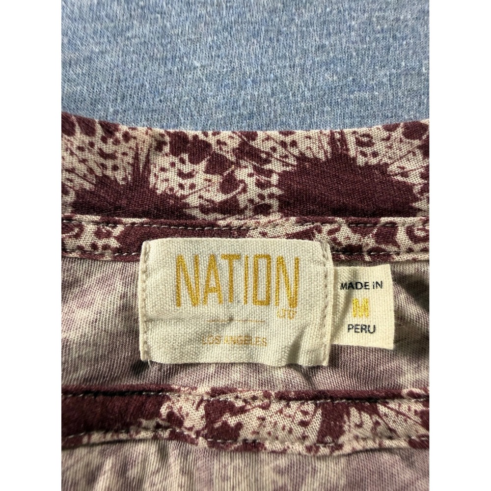 Nation Ltd Judith Top Burgundy Pima Cotton Ruffle Puff Sleeve Blouse Size M - Picture 3 of 7